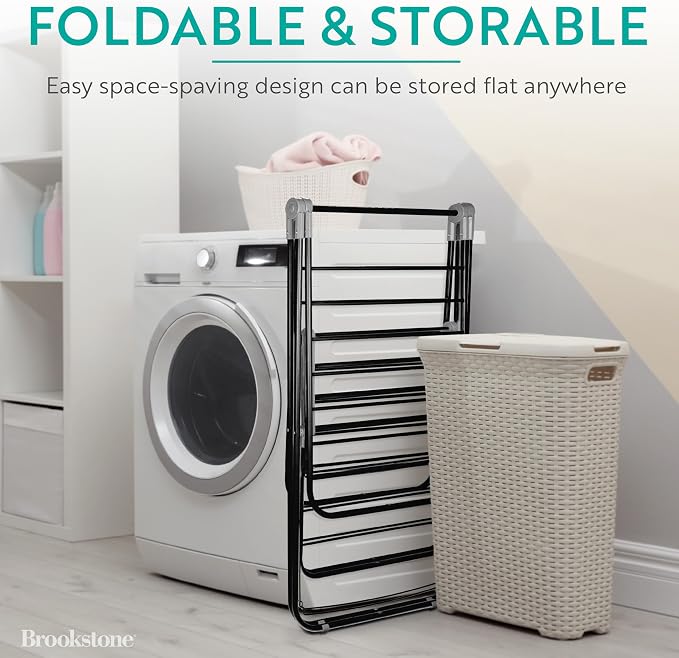 Brookstone 2 Tier Folding Rack – Indoor/Outdoor Collapsible Clothes Dryer Stand - Image 2