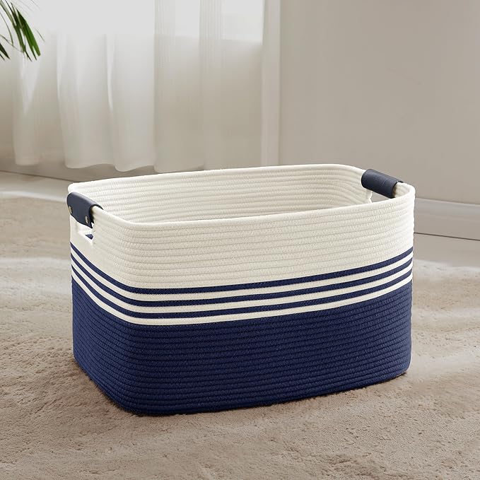 60L Large Laundry Basket with Leather Handles by ELEVATEDELEGANCETIMELESSSTYLE