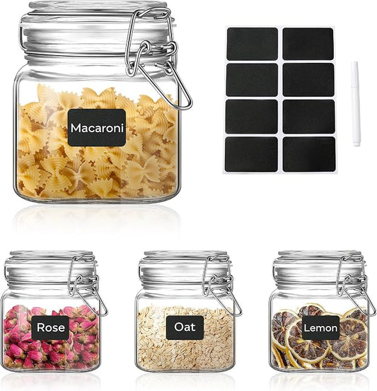 Glass Food Storage Jars with Airtight Lids 13 oz Square 4 Pack Kitchen Storage by ButterMelt