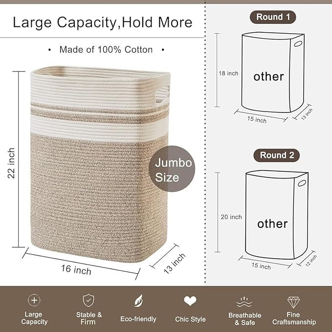 OIAHOMY Laundry Hamper-Laundry Basket, Tall Cotton Storage Basket - Image 5