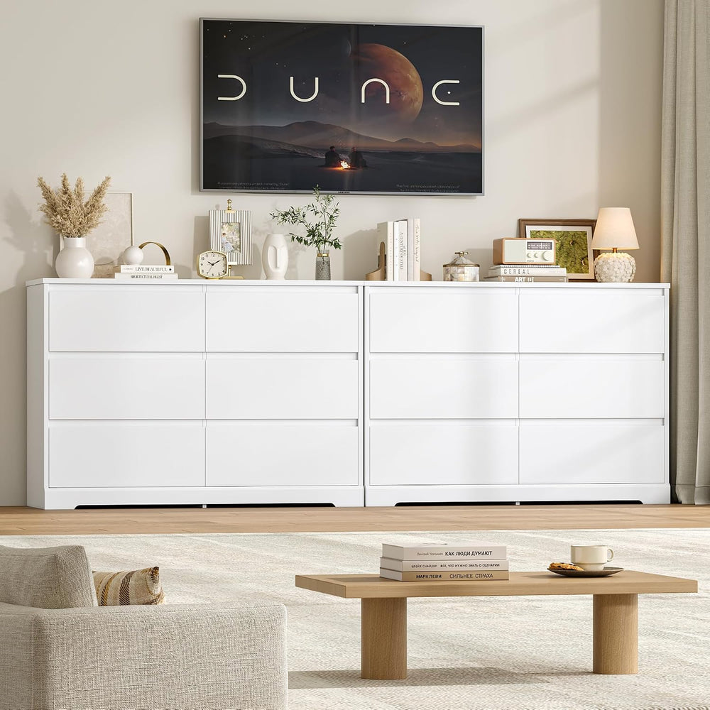 FOTOSOK White Dresser, Modern 6 Drawer Dresser, Bedroom Chest of Drawers