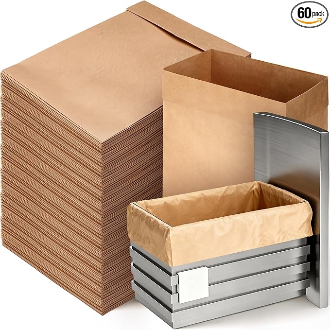 60 Pcs Trash Compactor Bags for Kitchen Pre-Cuffed Heavy Duty Kraft Paper by Humyoun