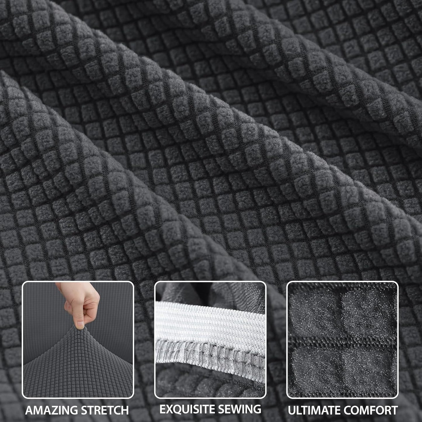 ZNSAYOTX 4 Piece Sofa Covers for 3 Cushion Couch, Super Soft Couch Slipcovers with Seat Cushion Cover Thick Durable, Spandex Blend High Stretch & Bottom Ties Furniture Sofa, Dark Grey