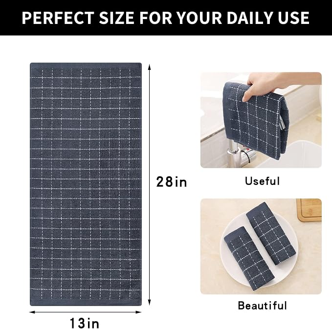 Homaxy 100% Cotton Terry Kitchen Towels, Checkered Designed, Soft and Super - Image 5