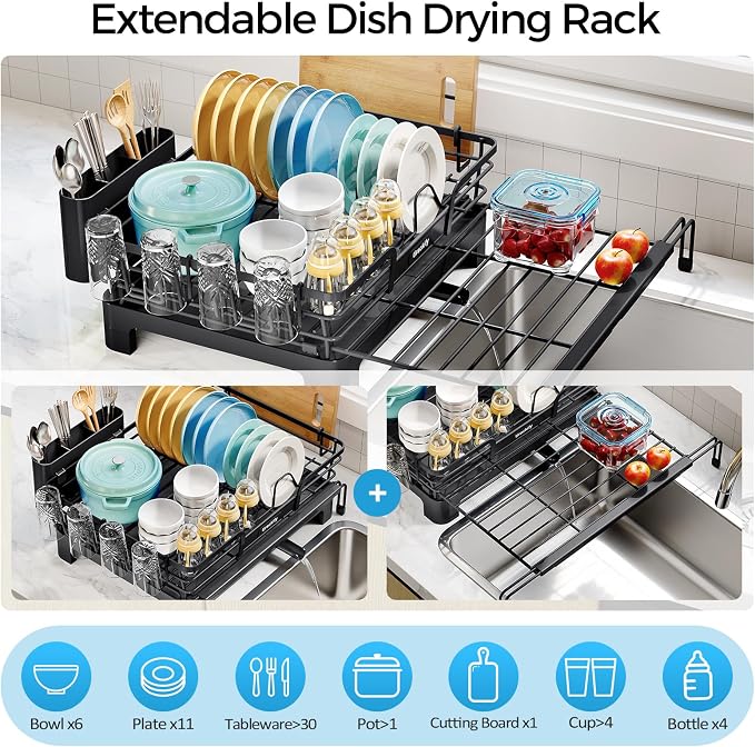 Extendable Dish Drying Rack, 2 in 1 Multifunction Dish Rack - Image 2