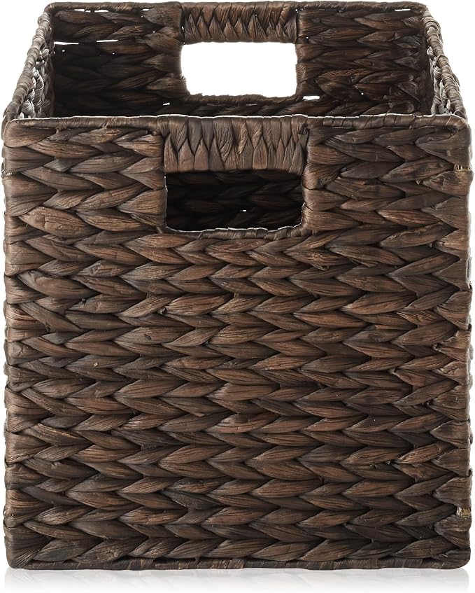 Casafield 10.5" x 10.5" Water Hyacinth Storage Baskets, Espresso - Image 4