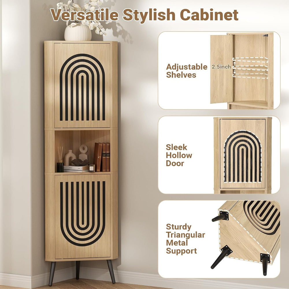 Tall Corner Cabinet, 65'' Corner Storage Cabinet with 2 Hollow Door