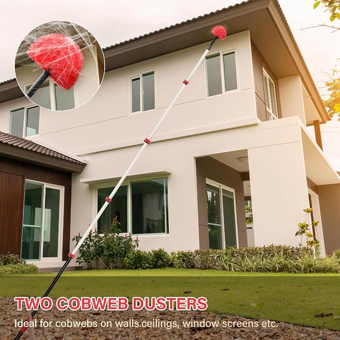 7-24 FT Extension Pole with 2 Outdoor Cobweb Brushes, 30 FT High Reach Ceiling - Image 2