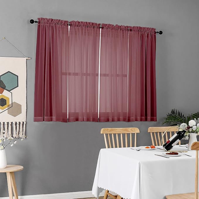 Chyhomenyc Short Sheer Curtains 45 Inches Length 2 Pieces, Light Filtering Soft - Image 2