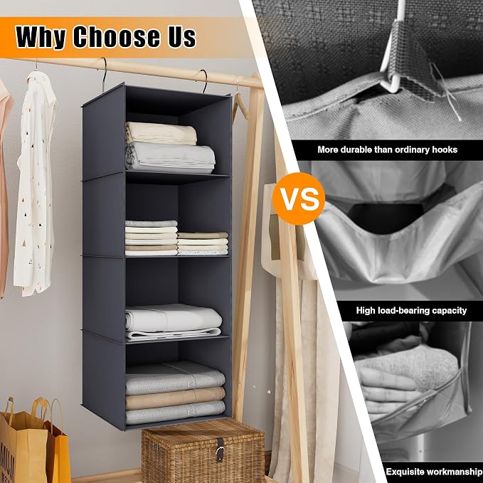 Hanging Closet Organizer, Easy Mount Foldable 4-Shelf Hanging Closet Wardrobe - Image 8