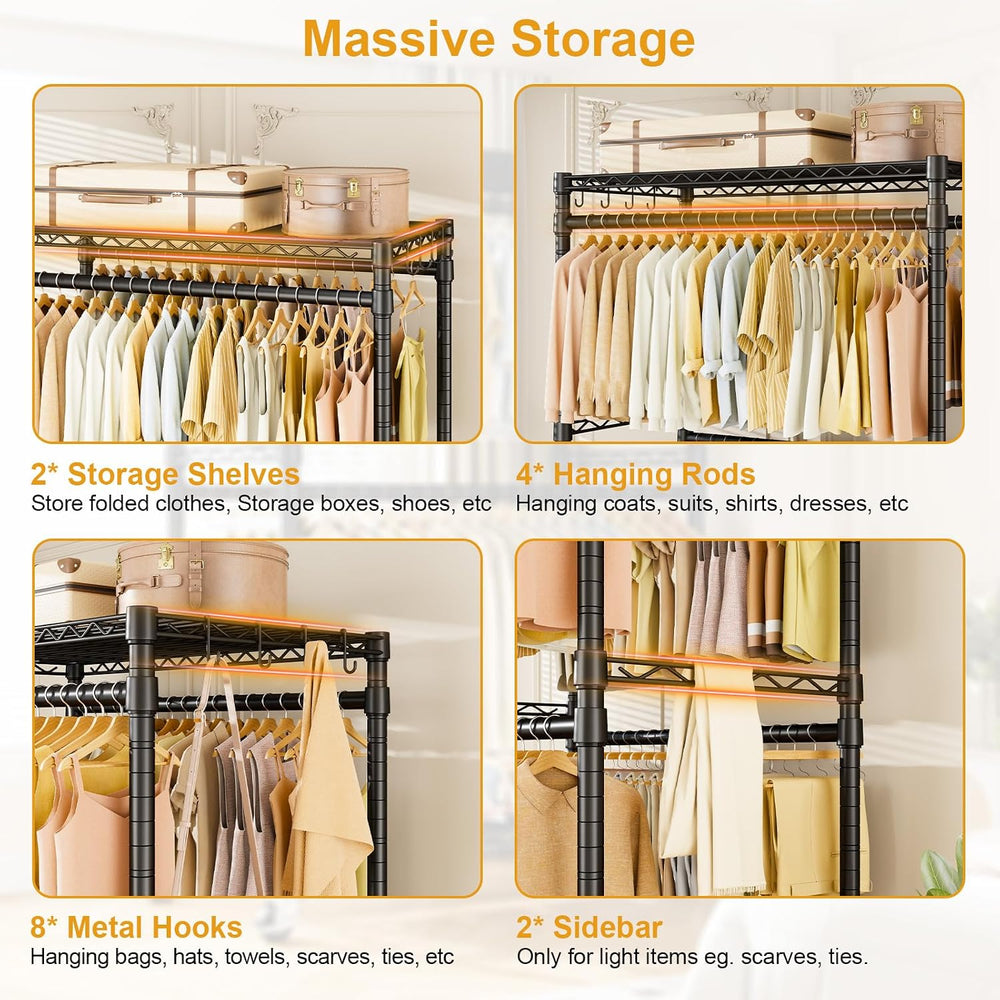 ULIFHOME Rolling Clothes Rack, Clothing Racks for Hanging Clothes, Black