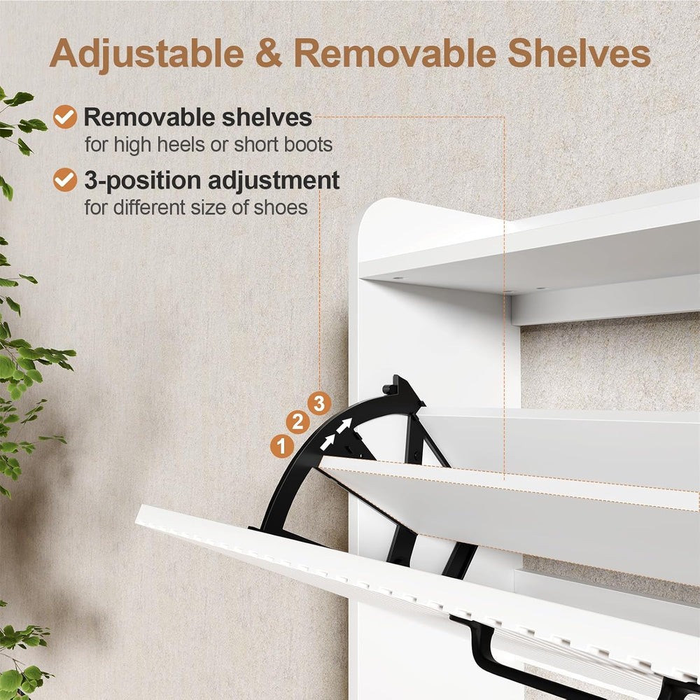 HIFYOBRO Narrow Shoe Storage Cabinet with 2 Flip Drawers for Entryway
