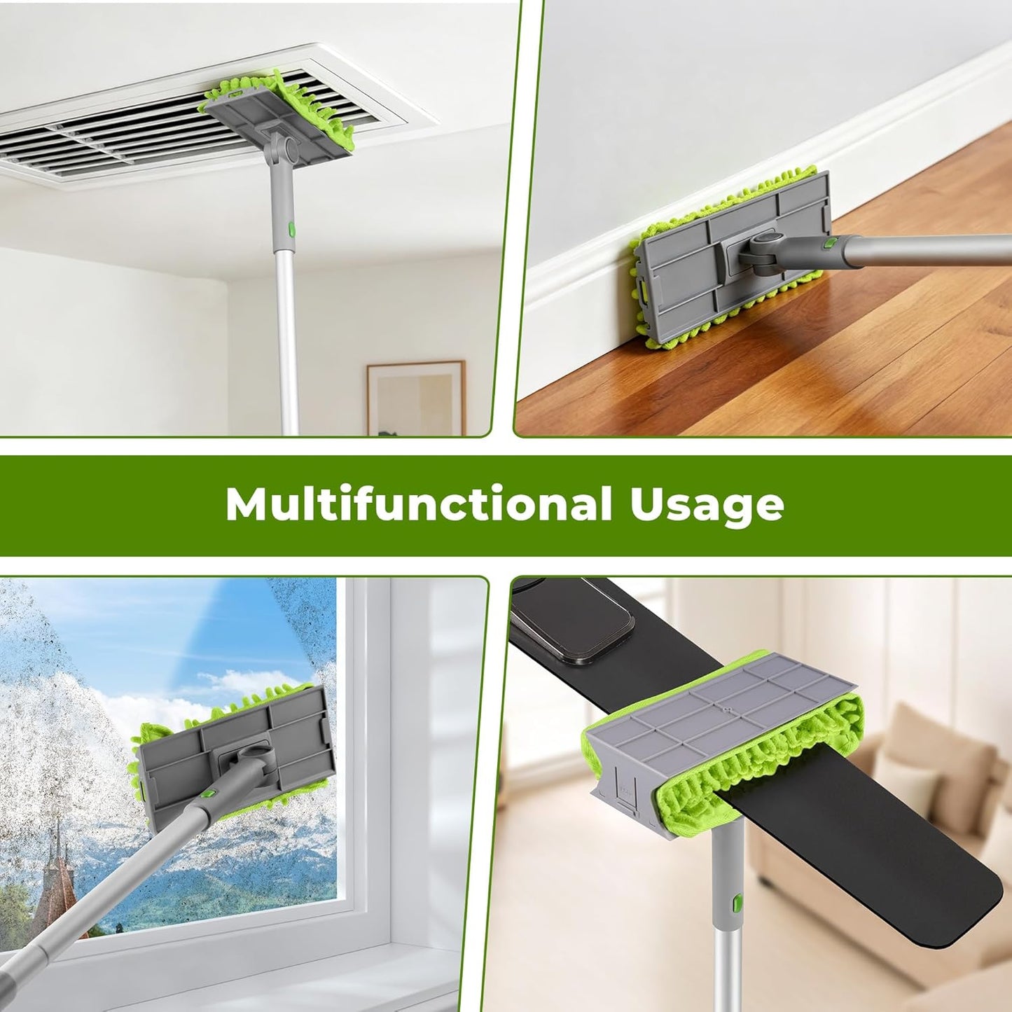 Ceiling Fan Cleaner Duster with 77" Extension Pole, 4-in-1 Reusable Microfiber & Chenille Fan Blade Cleaner, Bendable Fan Duster for Ceiling Fan Blade Blinds Baseboard Cobweb