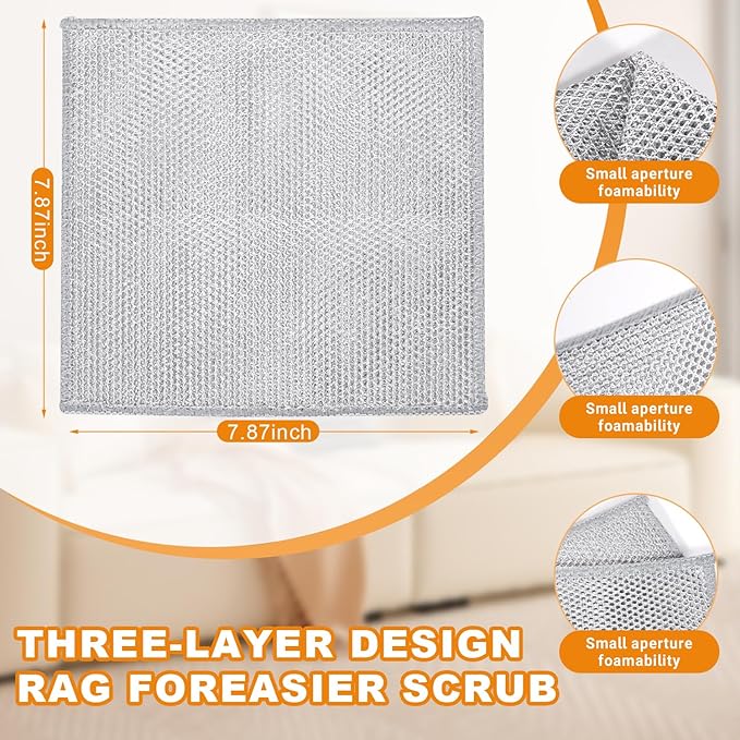 20 Pcs New Upgrade 3-Layer Metal Dish Cloth, No Scratches Wire Cleaning Cloth - Image 2