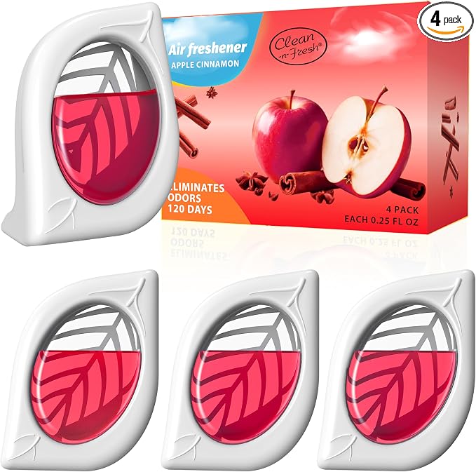 Air Freshener for Home, 4 Pack, Apple Cinnamon, Odor Eliminator for Small Area by Clean-n-Fresh