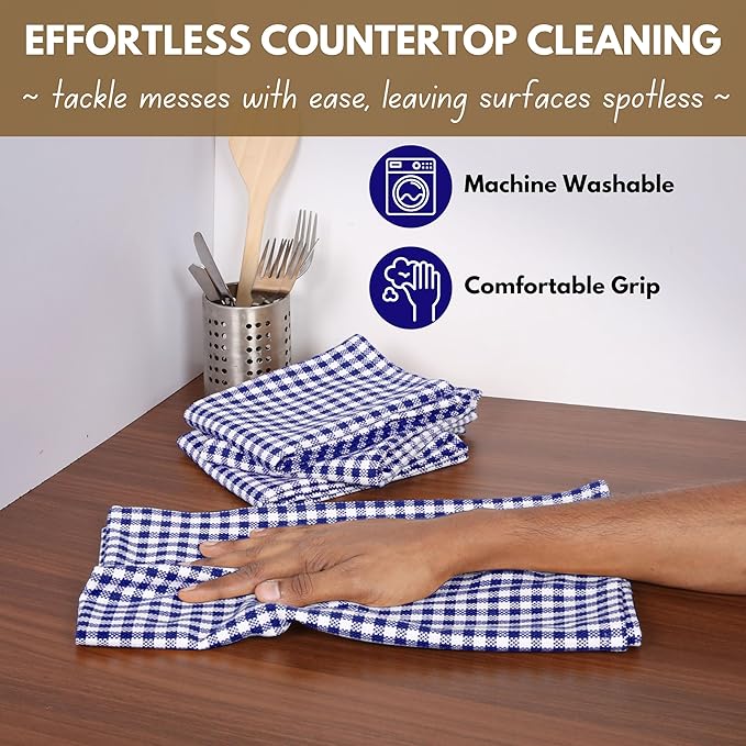 Native Fab 12 Pack Gingham Mini Check Kitchen Dish Towel Cotton Durable - Image 5