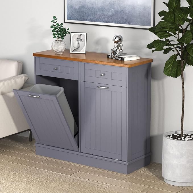 Betterhood Tilt Out Trash Cabinet 10 Gallon Wooden Free Standing Laundry Sorter by Betterhood