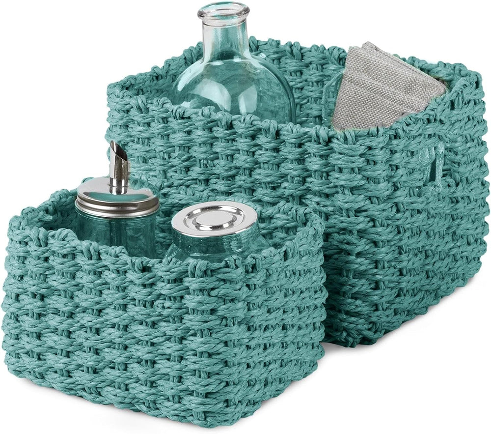 Compactor Lisou Woven Storage Baskets, Set of 1 Large and 1 Small, Aqua