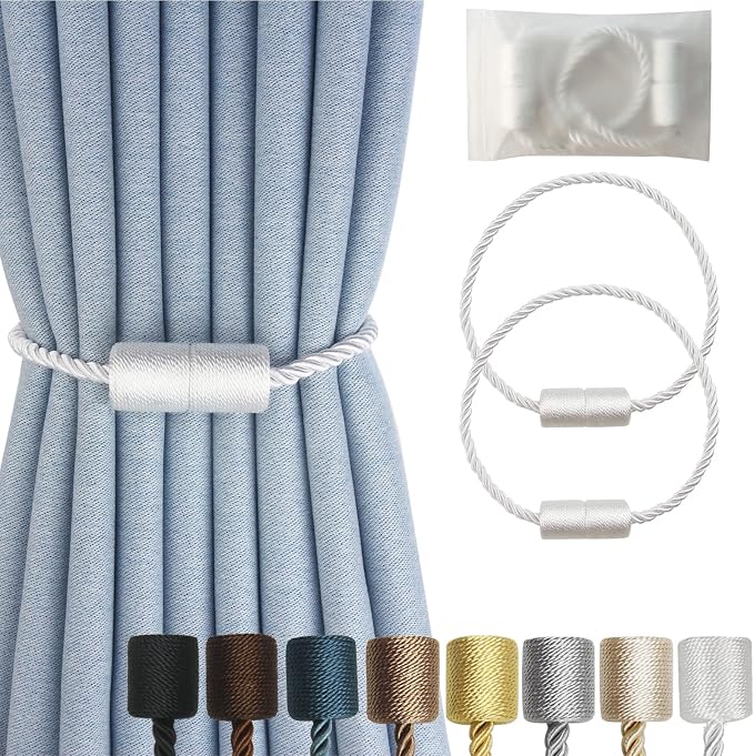 Magnetic Curtain Tiebacks 2 Pack White Rope Tieback Curtains Holders by CURTAINTIEBACKS