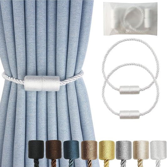 Magnetic Curtain Tiebacks 2 Pack White Rope Tieback Curtains Holders by CURTAINTIEBACKS