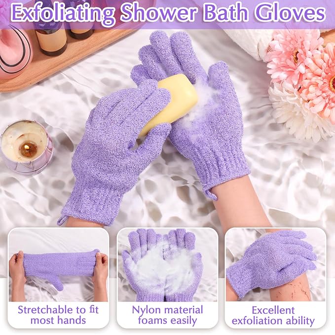 Anezus Exfoliating Back Scrubber Bath Gloves Set, Exfoliating Shower Towel - Image 3