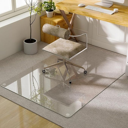 GLSLAND 54"x32" Tempered Glass Chair Mat Heavy-Duty Floor Protector by GLSLAND