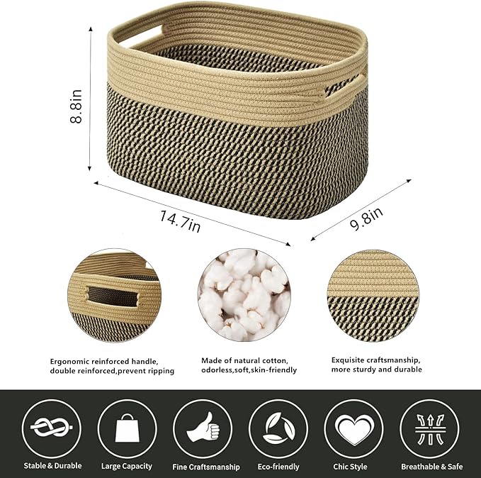 Storage Basket, Woven Baskets for Storage, Cotton Rope Baskets for Organizing - Image 2