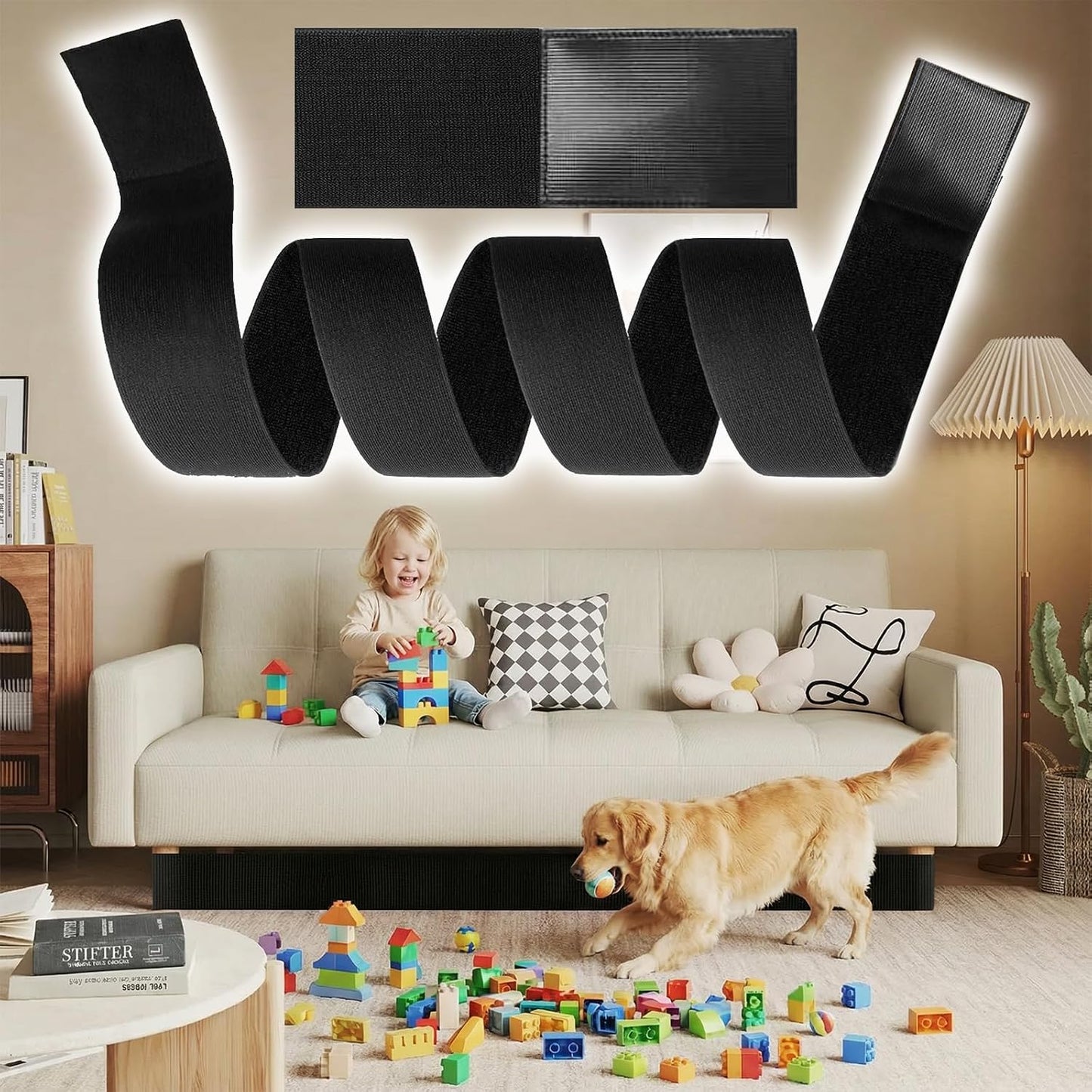 Under Couch Blocker, 3''×132'' Adjustable Elastic Couch blockers for Pets and Kids Toys, Suitable for Multiple Types of Furniture Legs