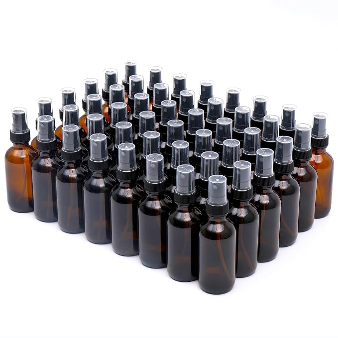 Amber Glass Small Spray Bottle 2 oz 48 Packs, Fine Mist Sprayer Small Clear by QUALITYGLASSBOTTLECREATOR