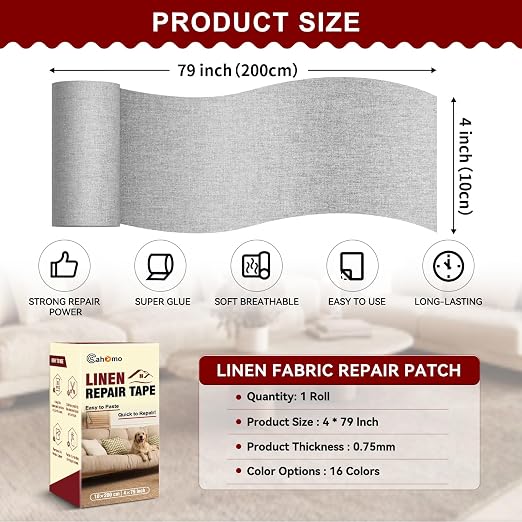 Linen Repair Tape 4x79 inch, Self Adhesive Fabric Patches, Linen Patch Tape Kit - Image 2