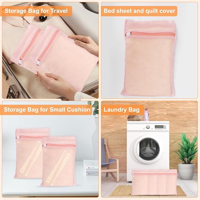 4 Piece Pink Small, Durable Organic Cotton Mesh Laundry Bag - Image 6