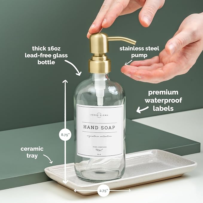 Vine Creations Glass Soap Dispenser, 2 Pack Kitchen Soap Dispenser Set - Image 4