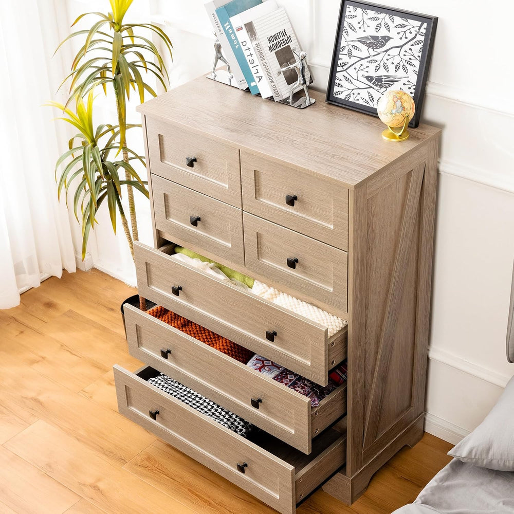 7 Drawers Tall Dressers for Bedroom, 44" Wood Chest of Drawers with Meta...