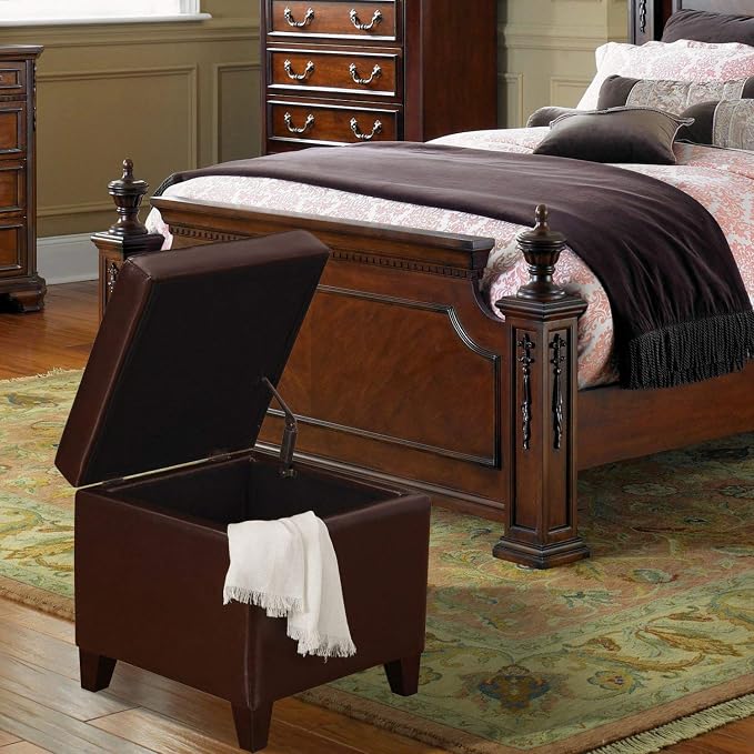 Adeco Bonded Leather Square Tufted Footstool - Image 9