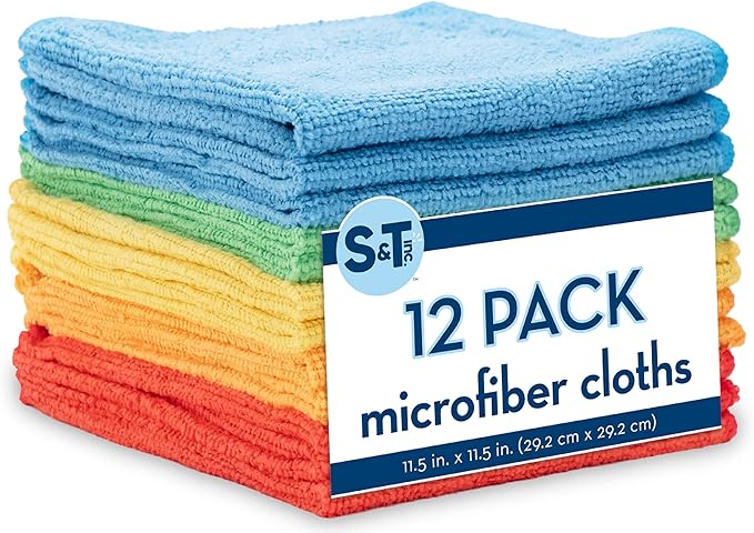 S&T INC. 12 Pack Microfiber Cleaning Cloth, Bulk Towels by STINC