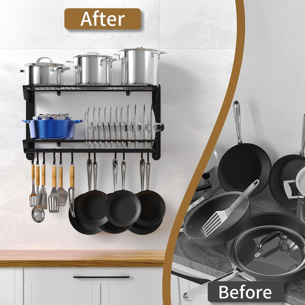 YIGII Wall Mounted Pot Rack 30 Inch, 2-Tier Kitchen Storage Shelf