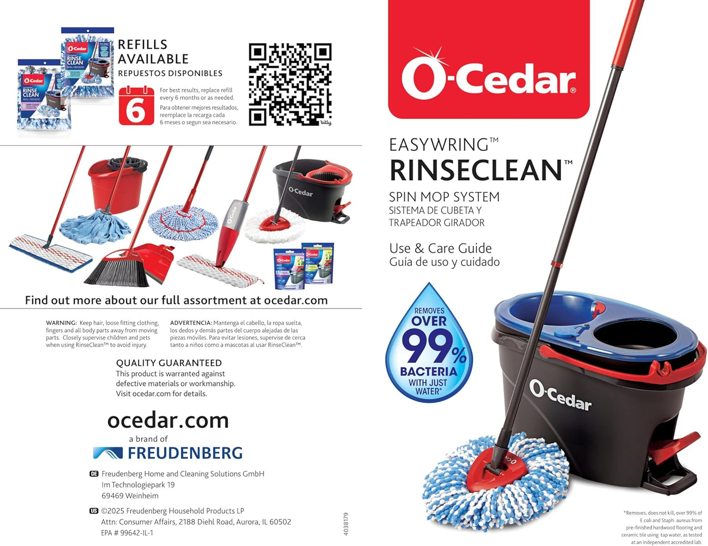 O-Cedar RinseClean Spin Mop & Bucket System | Clean with Clean Water | Removes 99% of Bacteria