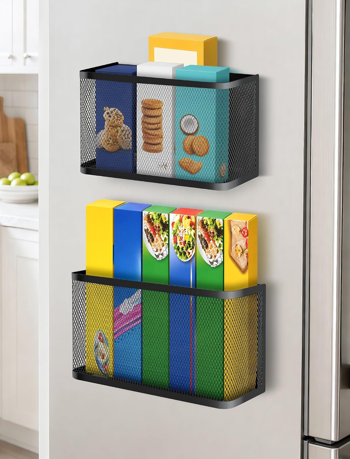 Magnetic Storage Basket Set, 2-Pack Dryer Ball Holder | Medium & Small: Attach to Fridge or Any Metal Surface in Seconds, No Hardware Needed