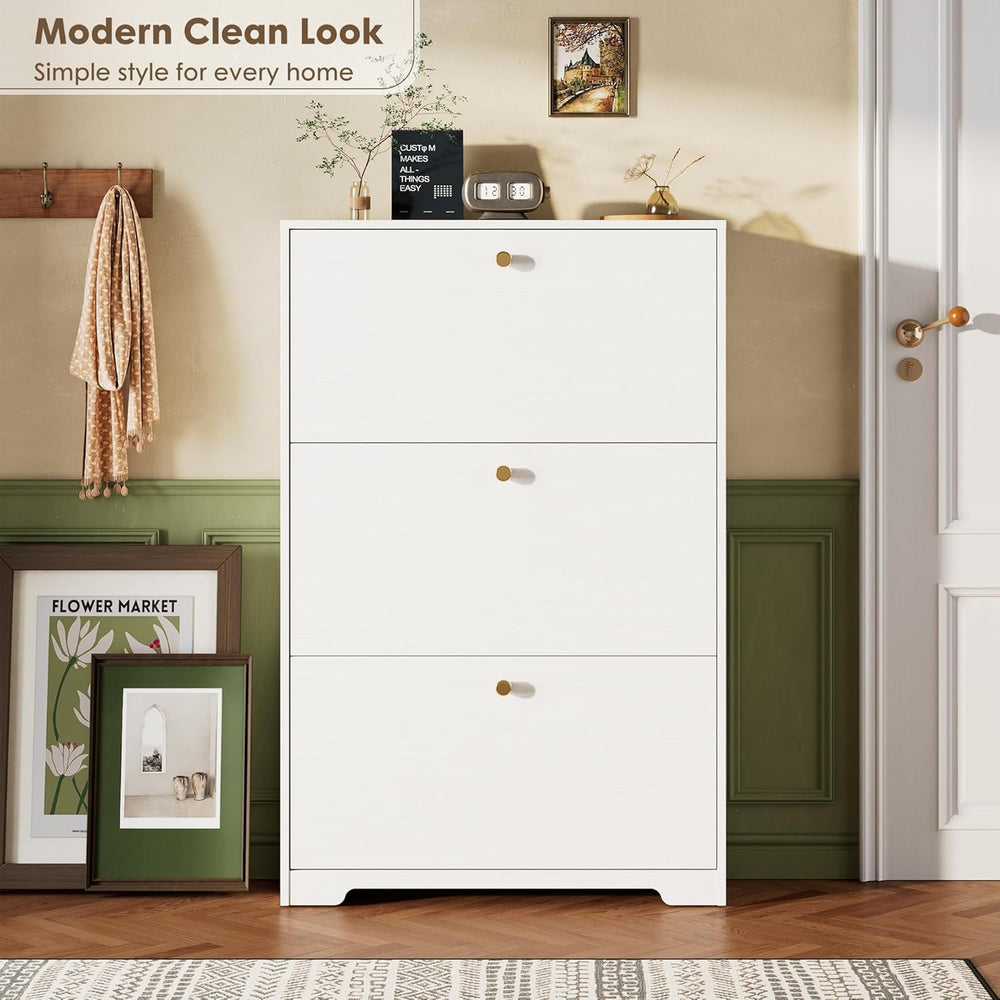 Nicetree Shoe Cabinet with 3 Flip Drawers, Narrow Shoe Organizer Cabinet, Fre...