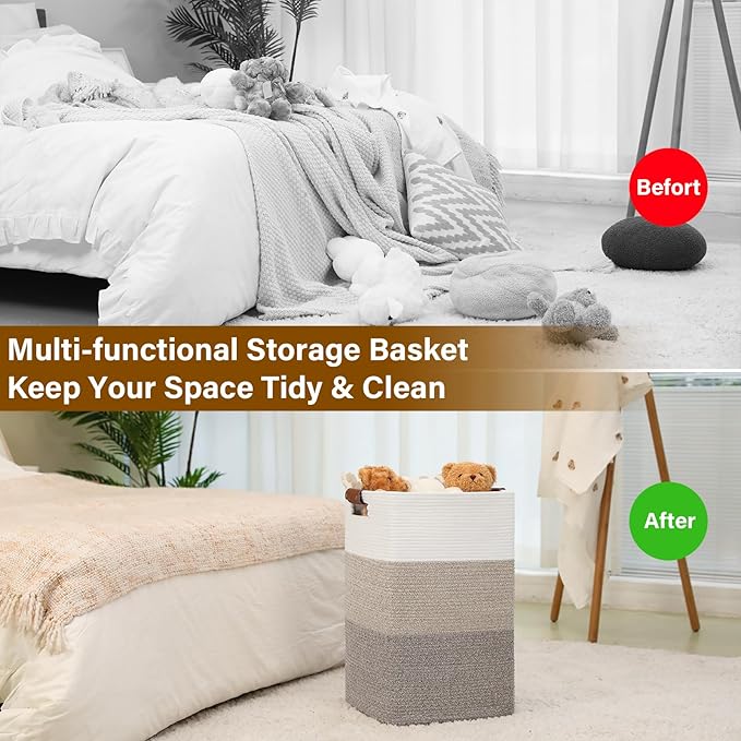Laundry Hamper 96L Extra Large Laundry Basket, Woven Blanket Basket, Cotton - Image 7