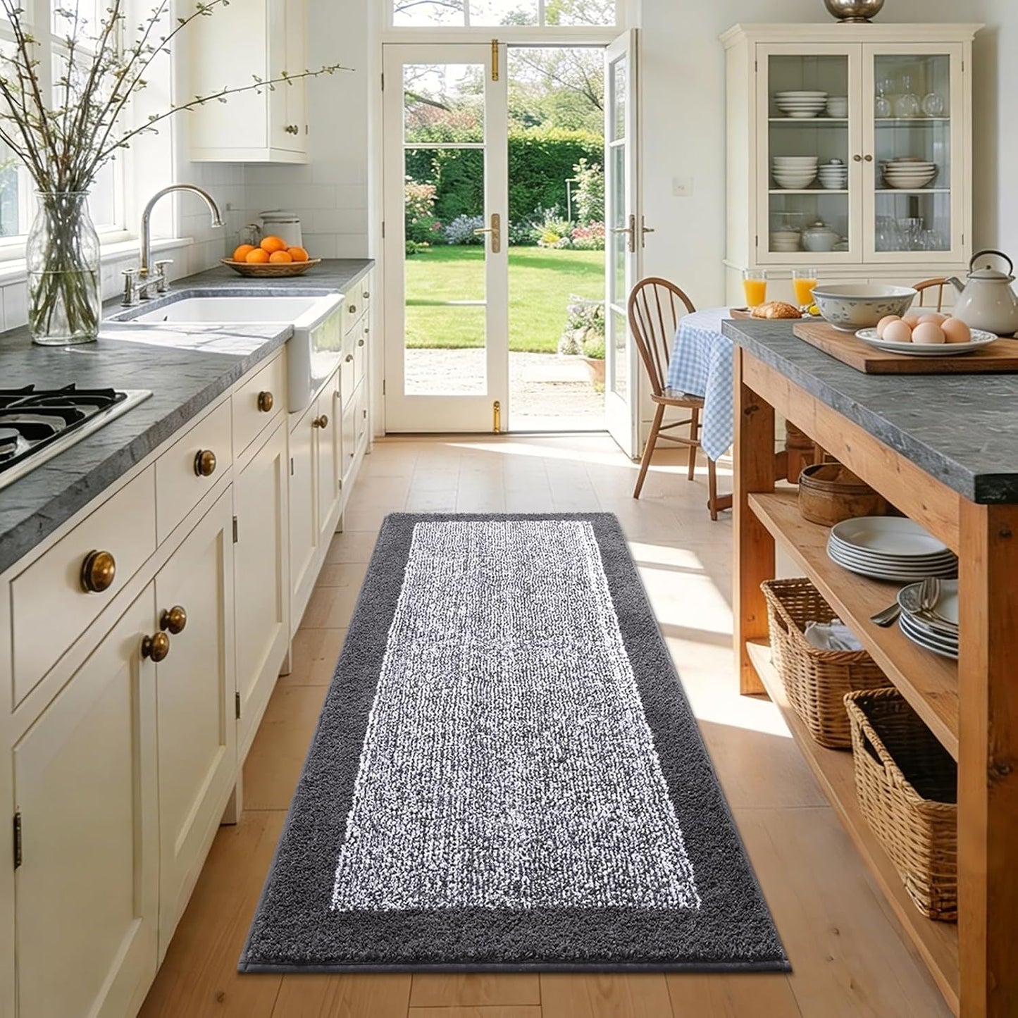 Long 2x4 Ft (48''x24'') Runner Rug for Bathroom,Non Slip Washable Large Kitchen Rugs Bath Rugs, Soft Absorbent Quick Dry Bath Mats for Shower, Hallway,Laundry, Tub(Grey)