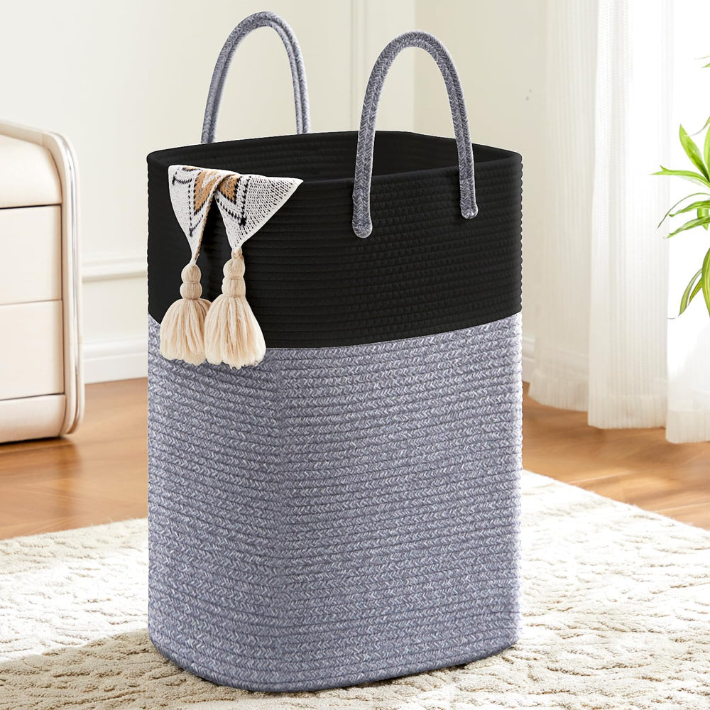 Laundry Basket, Woven Cotton Rope Laundry Hamper, Versatile Storage