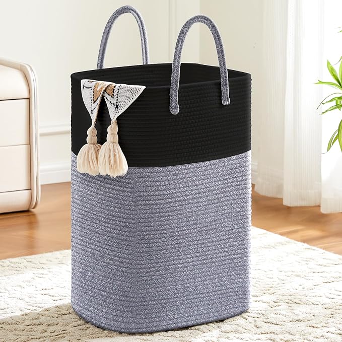 Laundry Basket, Woven Cotton Rope Laundry Hamper, Versatile Storage by Artfeel