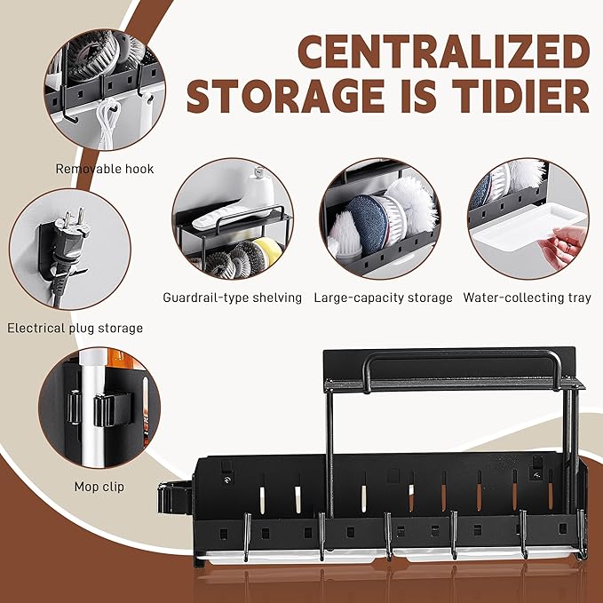 Wall-Mounted Cleaning Tool Organizer, 16.14x4.33x3.74 inches, Mop Holder - Image 3
