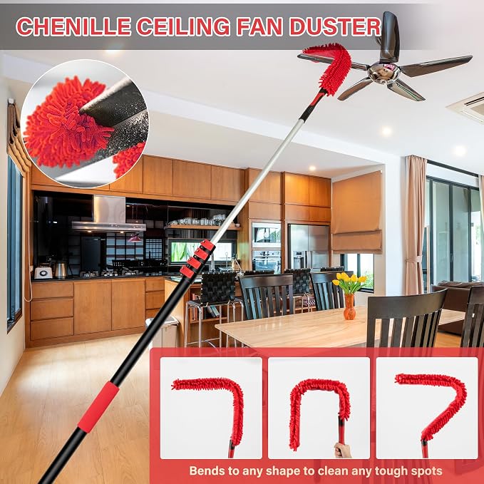 7-24 FT Extension Pole with 2 Outdoor Cobweb Brushes, 30 FT High Reach Ceiling - Image 3