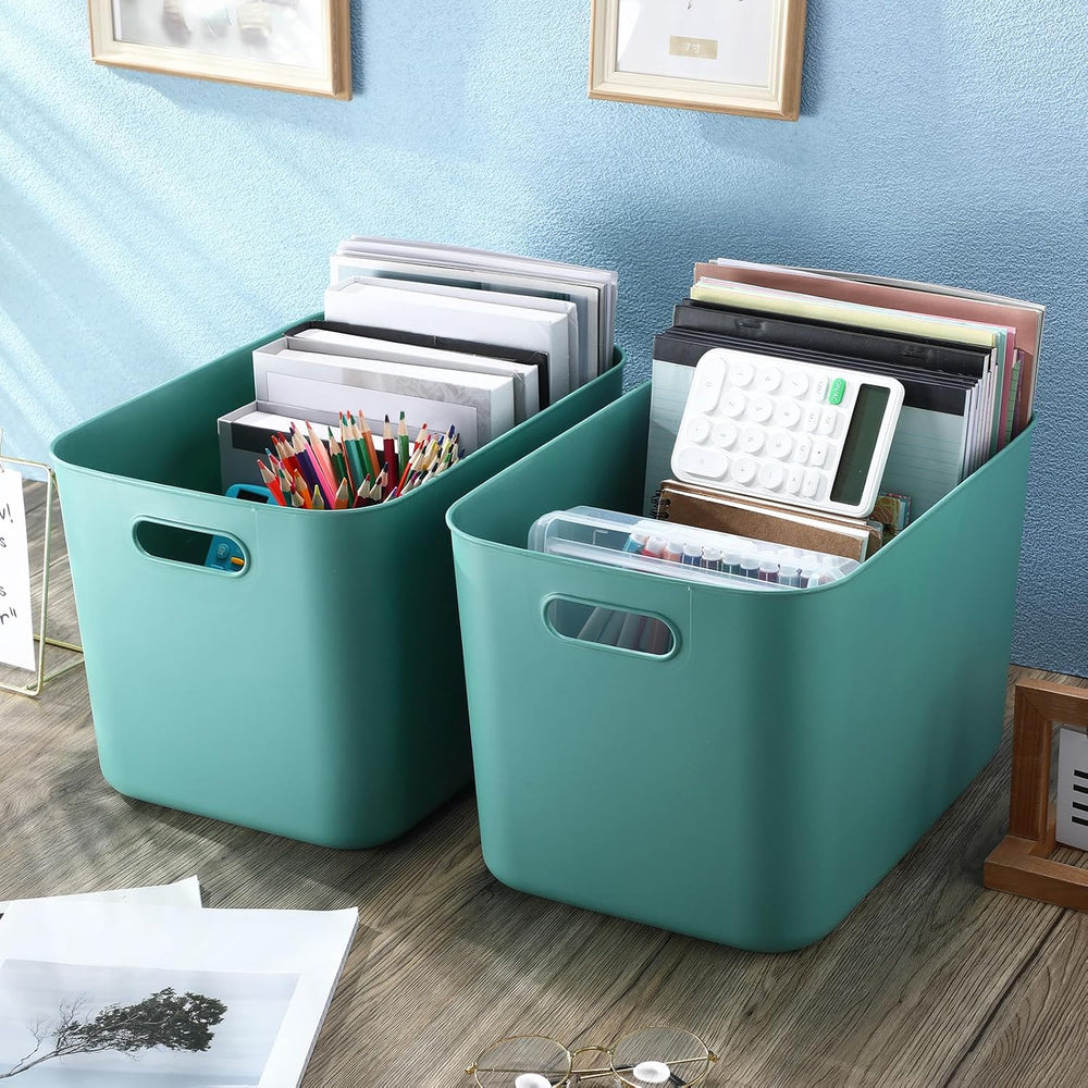Hoolerry 8 Pieces Storage Bins, 14.2 x 10.2 x 9.5 Inch, Green