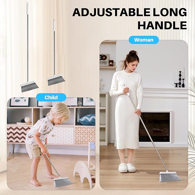 JOYMOOP 2 Pack Broom and Dustpan Set, Upright Angle - Image 3