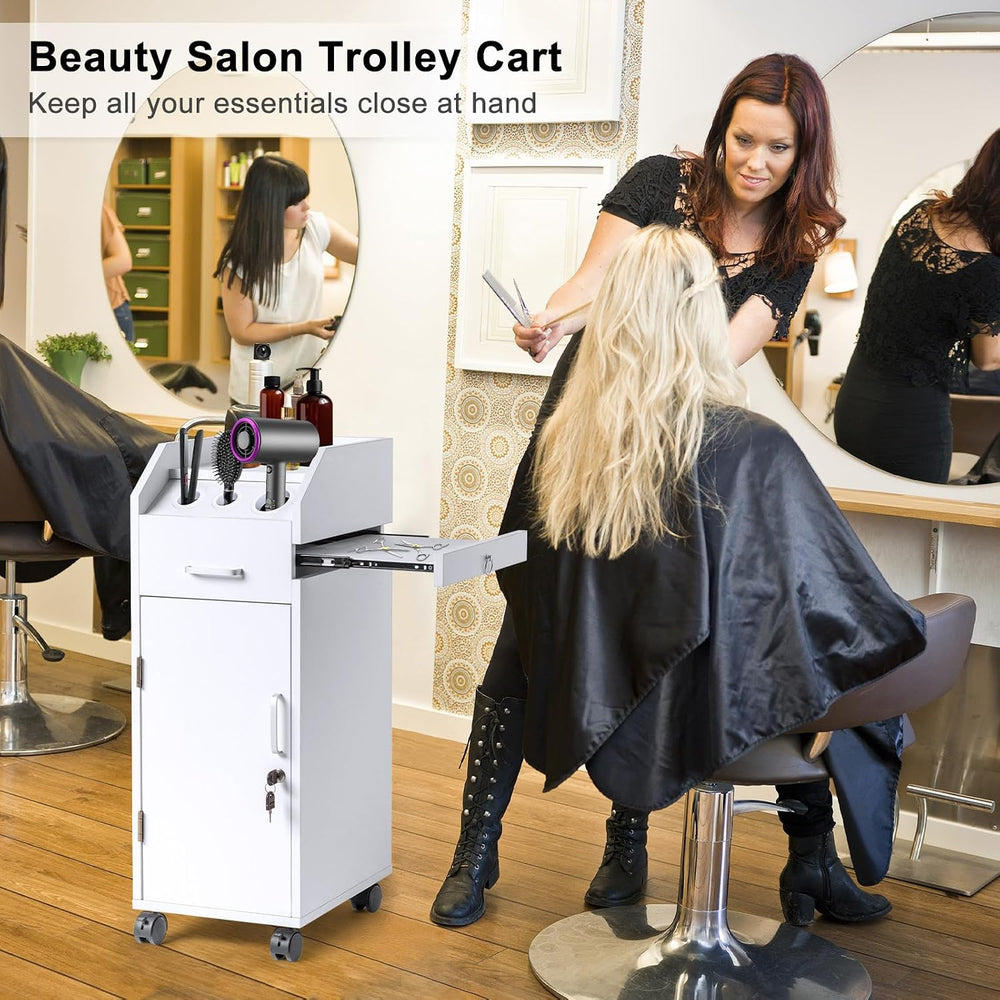 Winado Salon Trolley Cart with 4 Trays, 3 Hair Dryer Holders, White