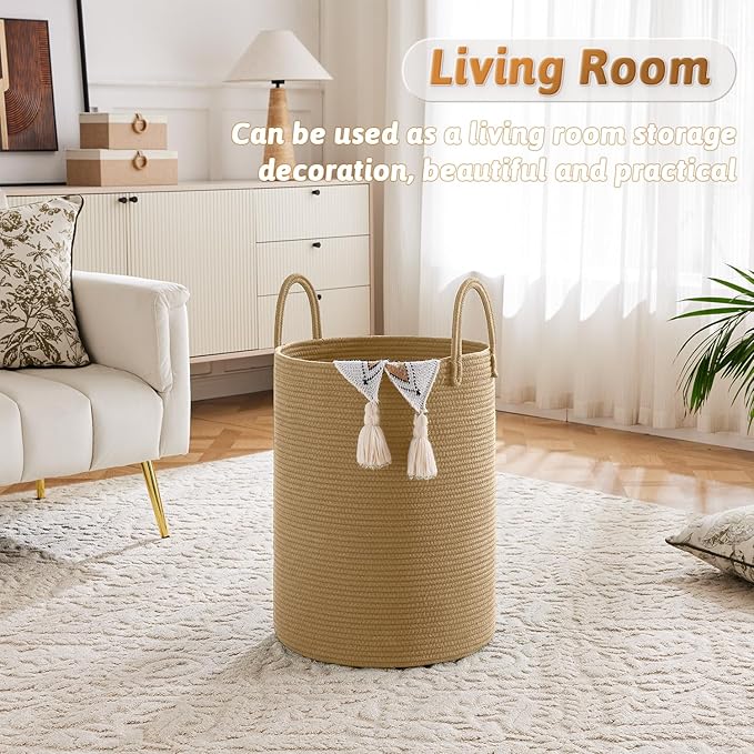 Laundry Basket, Woven Cotton Rope Laundry Hamper, 80L - Image 2