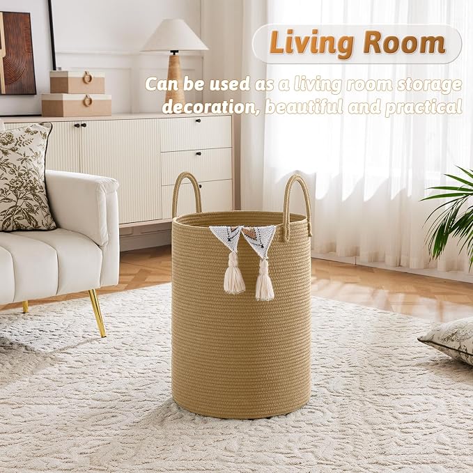 Laundry Basket, Woven Cotton Rope Laundry Hamper, 40L - Image 2